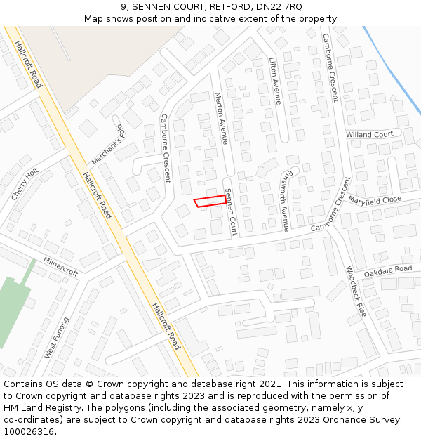 9, SENNEN COURT, RETFORD, DN22 7RQ: Location map and indicative extent of plot