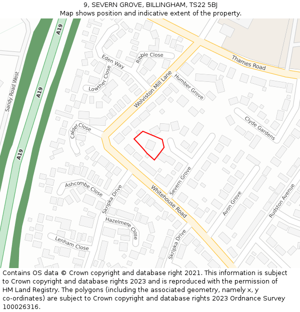 9, SEVERN GROVE, BILLINGHAM, TS22 5BJ: Location map and indicative extent of plot