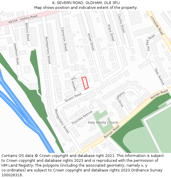 9, SEVERN ROAD, OLDHAM, OL8 3PU: Location map and indicative extent of plot