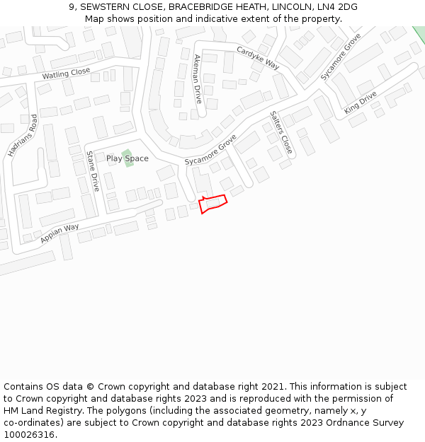 9, SEWSTERN CLOSE, BRACEBRIDGE HEATH, LINCOLN, LN4 2DG: Location map and indicative extent of plot