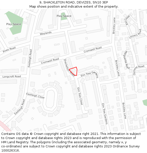 9, SHACKLETON ROAD, DEVIZES, SN10 3EP: Location map and indicative extent of plot