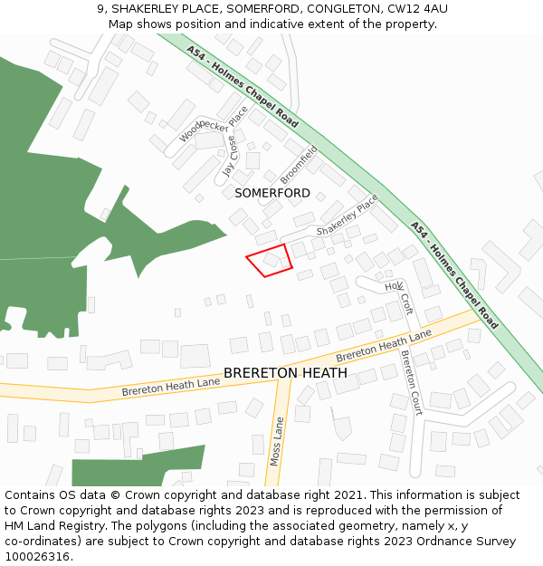 9, SHAKERLEY PLACE, SOMERFORD, CONGLETON, CW12 4AU: Location map and indicative extent of plot