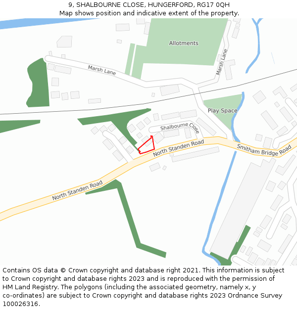 9, SHALBOURNE CLOSE, HUNGERFORD, RG17 0QH: Location map and indicative extent of plot