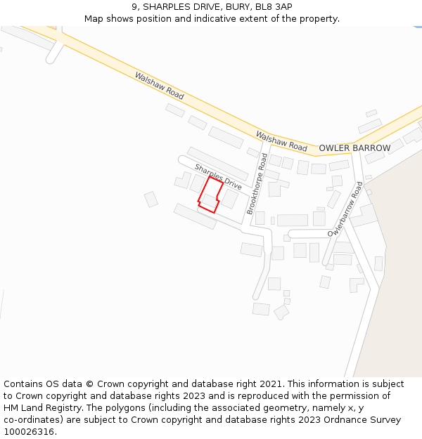 9, SHARPLES DRIVE, BURY, BL8 3AP: Location map and indicative extent of plot