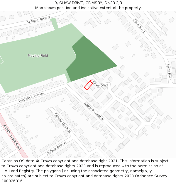 9, SHAW DRIVE, GRIMSBY, DN33 2JB: Location map and indicative extent of plot