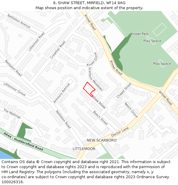 9, SHAW STREET, MIRFIELD, WF14 9AG: Location map and indicative extent of plot