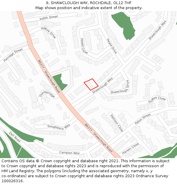 9, SHAWCLOUGH WAY, ROCHDALE, OL12 7HF: Location map and indicative extent of plot