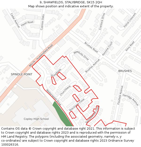 9, SHAWFIELDS, STALYBRIDGE, SK15 2QH: Location map and indicative extent of plot