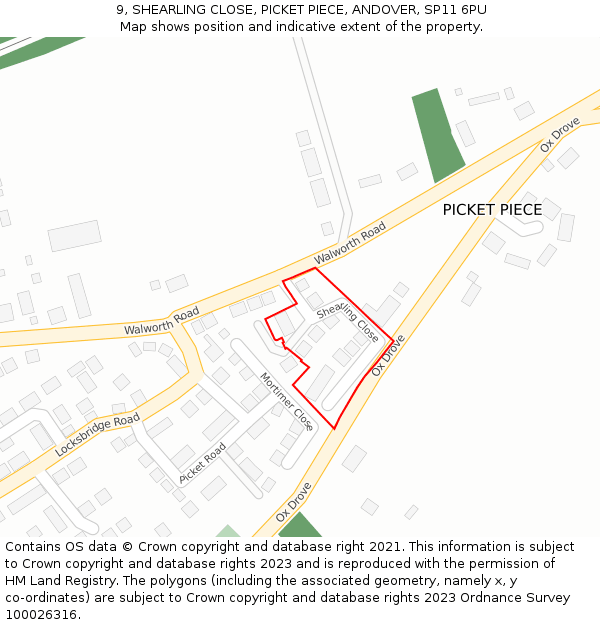 9, SHEARLING CLOSE, PICKET PIECE, ANDOVER, SP11 6PU: Location map and indicative extent of plot