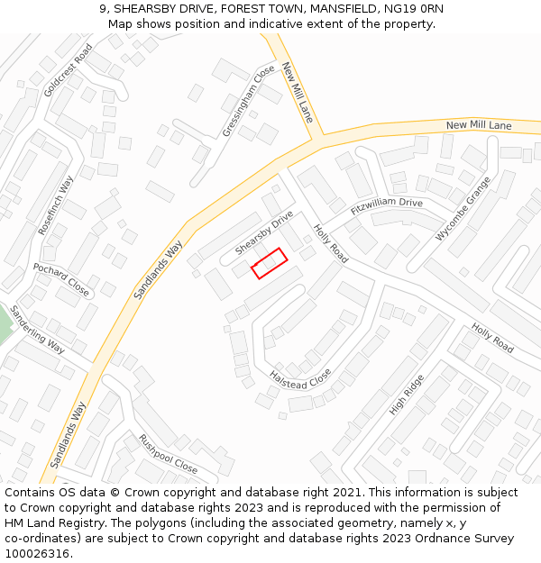 9, SHEARSBY DRIVE, FOREST TOWN, MANSFIELD, NG19 0RN: Location map and indicative extent of plot