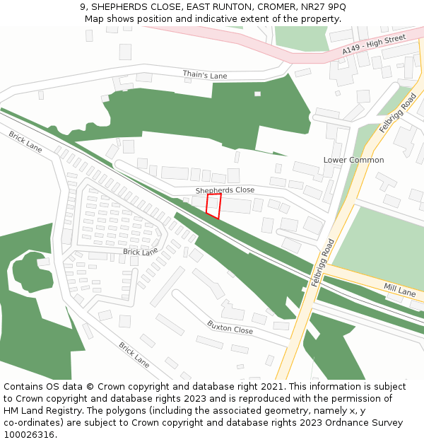 9, SHEPHERDS CLOSE, EAST RUNTON, CROMER, NR27 9PQ: Location map and indicative extent of plot