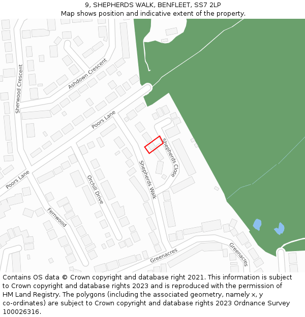 9, SHEPHERDS WALK, BENFLEET, SS7 2LP: Location map and indicative extent of plot