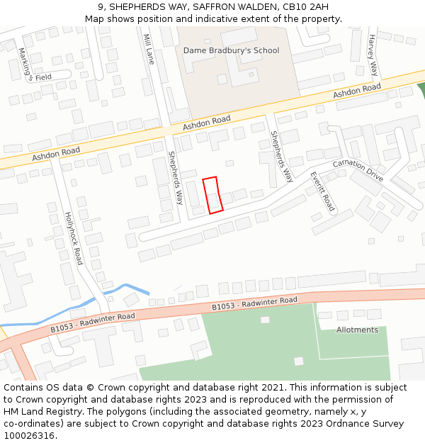 9, SHEPHERDS WAY, SAFFRON WALDEN, CB10 2AH: Location map and indicative extent of plot