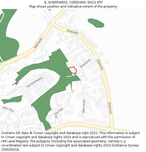 9, SHEPPARDS, CORSHAM, SN13 9TP: Location map and indicative extent of plot