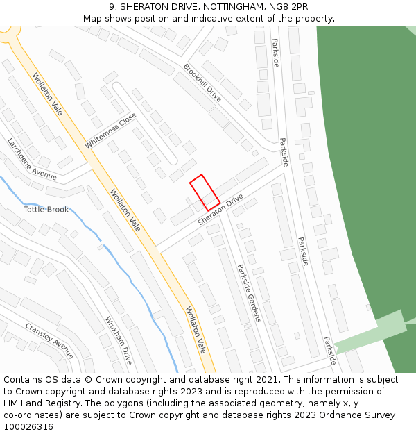 9, SHERATON DRIVE, NOTTINGHAM, NG8 2PR: Location map and indicative extent of plot