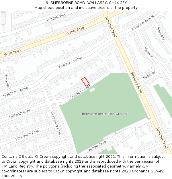 9, SHERBORNE ROAD, WALLASEY, CH44 2EY: Location map and indicative extent of plot