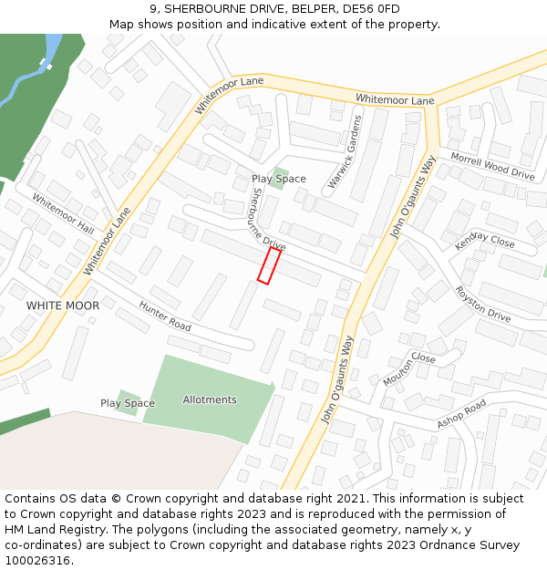 9, SHERBOURNE DRIVE, BELPER, DE56 0FD: Location map and indicative extent of plot
