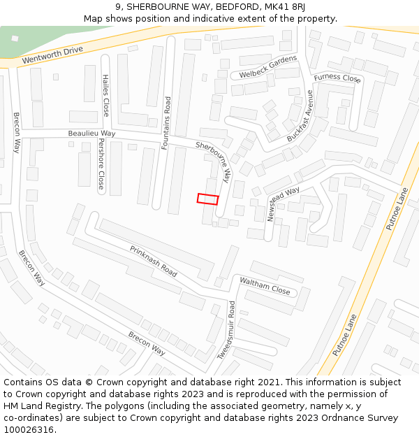 9, SHERBOURNE WAY, BEDFORD, MK41 8RJ: Location map and indicative extent of plot