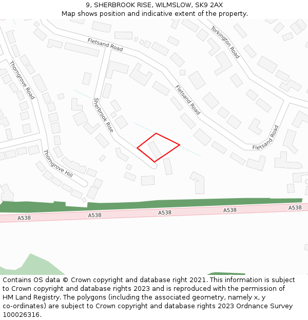 9, SHERBROOK RISE, WILMSLOW, SK9 2AX: Location map and indicative extent of plot