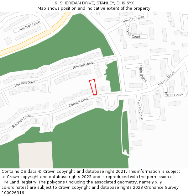 9, SHERIDAN DRIVE, STANLEY, DH9 6YX: Location map and indicative extent of plot