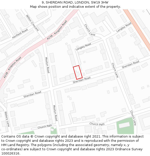 9, SHERIDAN ROAD, LONDON, SW19 3HW: Location map and indicative extent of plot