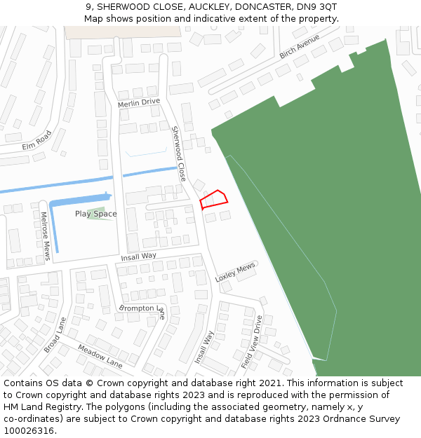 9, SHERWOOD CLOSE, AUCKLEY, DONCASTER, DN9 3QT: Location map and indicative extent of plot