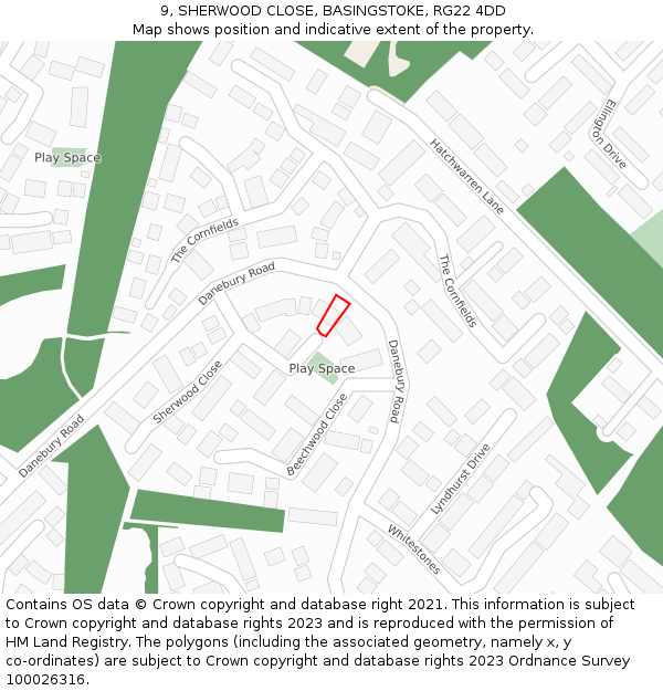 9, SHERWOOD CLOSE, BASINGSTOKE, RG22 4DD: Location map and indicative extent of plot
