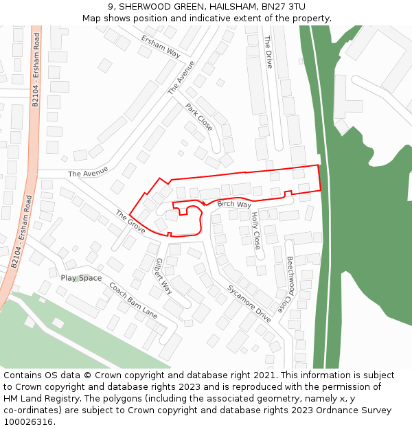 9, SHERWOOD GREEN, HAILSHAM, BN27 3TU: Location map and indicative extent of plot