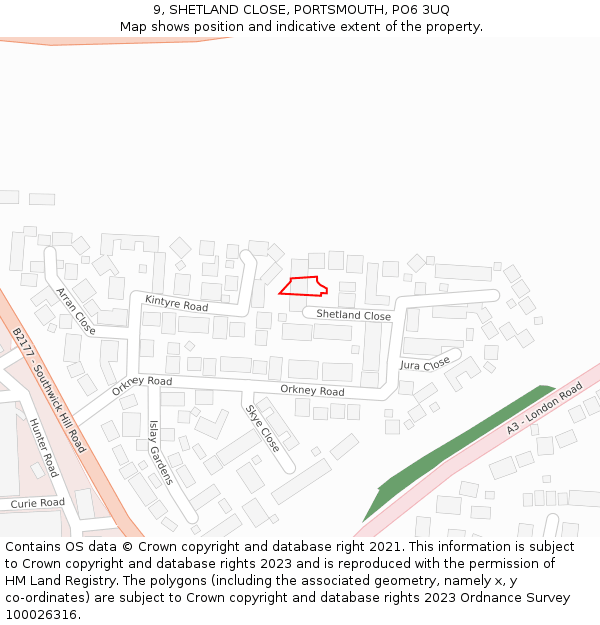 9, SHETLAND CLOSE, PORTSMOUTH, PO6 3UQ: Location map and indicative extent of plot