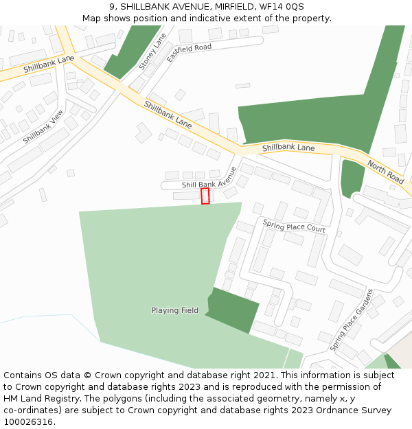 9, SHILLBANK AVENUE, MIRFIELD, WF14 0QS: Location map and indicative extent of plot