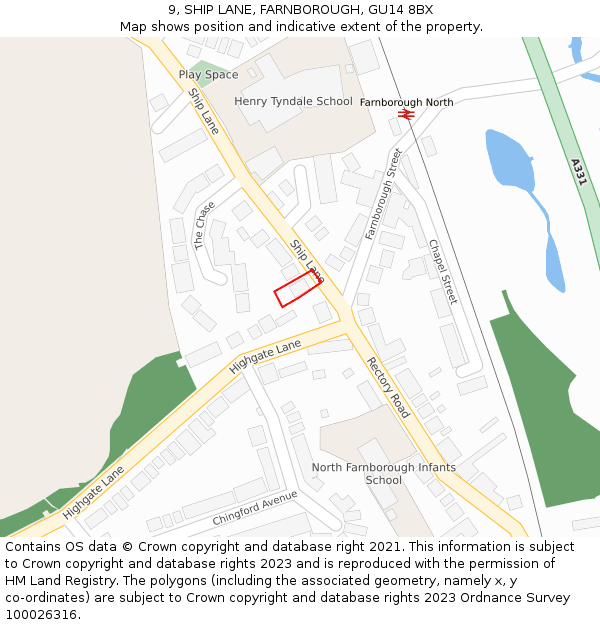 9, SHIP LANE, FARNBOROUGH, GU14 8BX: Location map and indicative extent of plot