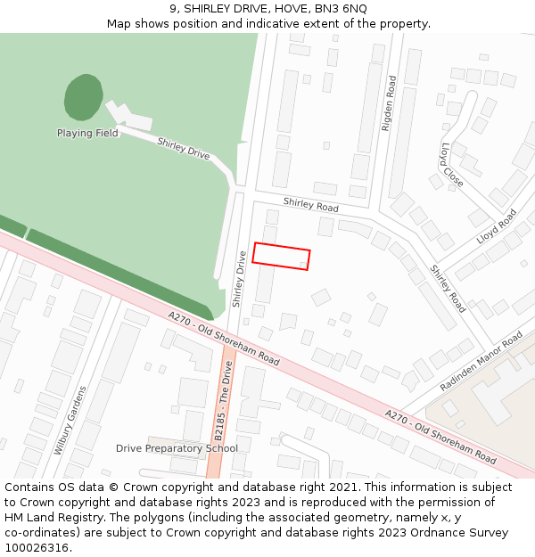 9, SHIRLEY DRIVE, HOVE, BN3 6NQ: Location map and indicative extent of plot