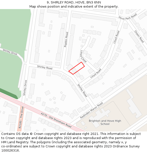 9, SHIRLEY ROAD, HOVE, BN3 6NN: Location map and indicative extent of plot