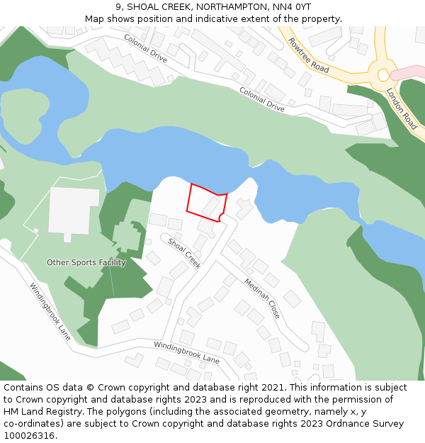 9, SHOAL CREEK, NORTHAMPTON, NN4 0YT: Location map and indicative extent of plot