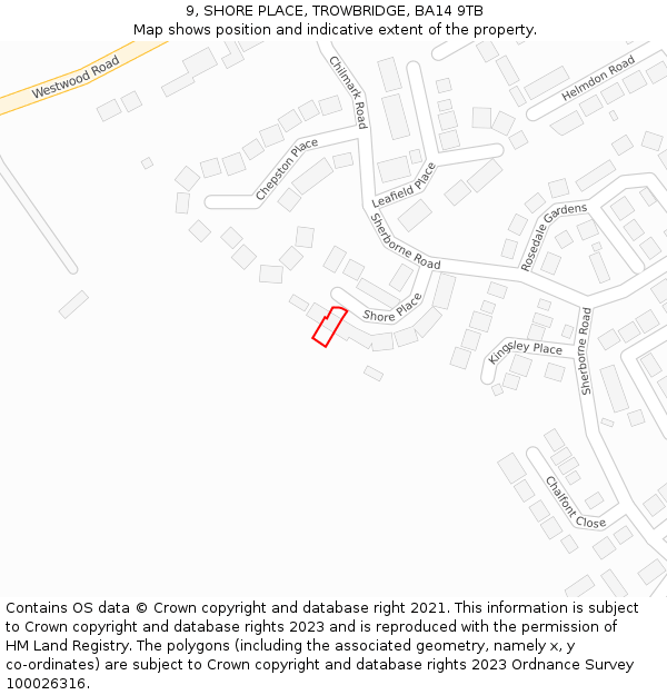 9, SHORE PLACE, TROWBRIDGE, BA14 9TB: Location map and indicative extent of plot