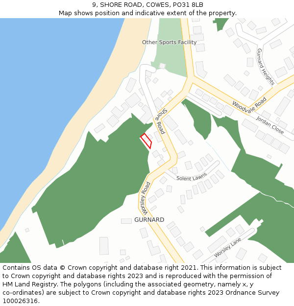 9, SHORE ROAD, COWES, PO31 8LB: Location map and indicative extent of plot