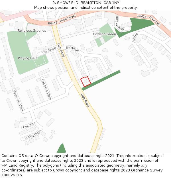 9, SHOWFIELD, BRAMPTON, CA8 1NY: Location map and indicative extent of plot