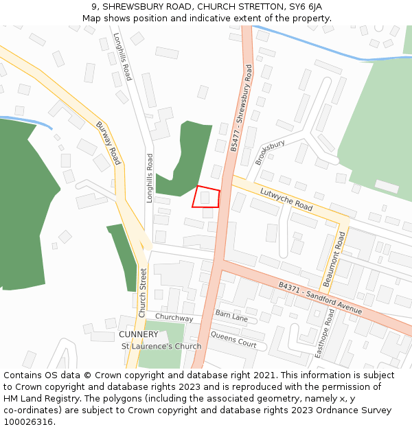 9, SHREWSBURY ROAD, CHURCH STRETTON, SY6 6JA: Location map and indicative extent of plot