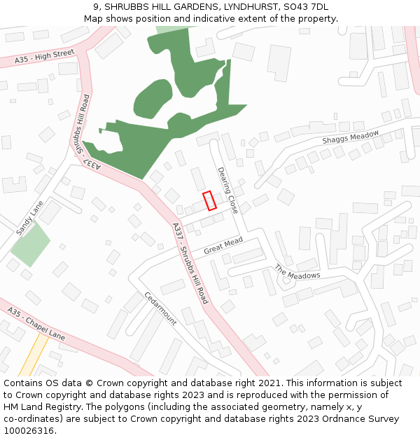 9, SHRUBBS HILL GARDENS, LYNDHURST, SO43 7DL: Location map and indicative extent of plot