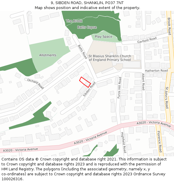 9, SIBDEN ROAD, SHANKLIN, PO37 7NT: Location map and indicative extent of plot