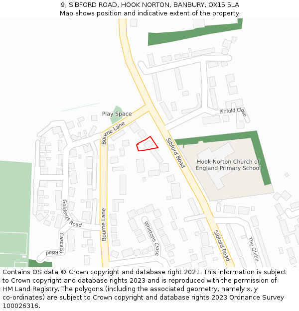 9, SIBFORD ROAD, HOOK NORTON, BANBURY, OX15 5LA: Location map and indicative extent of plot