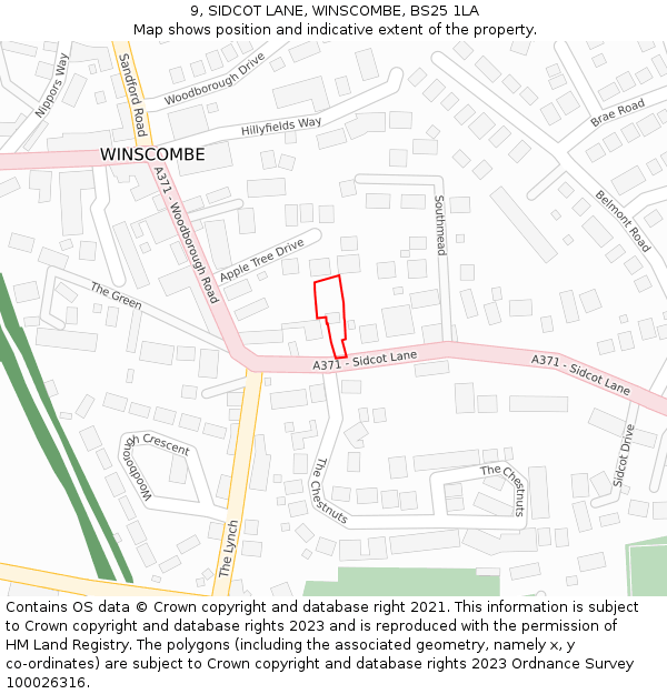 9, SIDCOT LANE, WINSCOMBE, BS25 1LA: Location map and indicative extent of plot