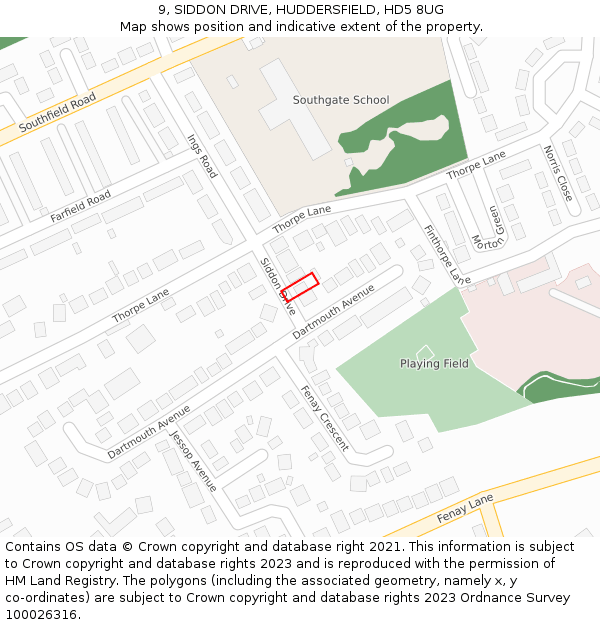 9, SIDDON DRIVE, HUDDERSFIELD, HD5 8UG: Location map and indicative extent of plot