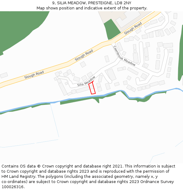 9, SILIA MEADOW, PRESTEIGNE, LD8 2NY: Location map and indicative extent of plot