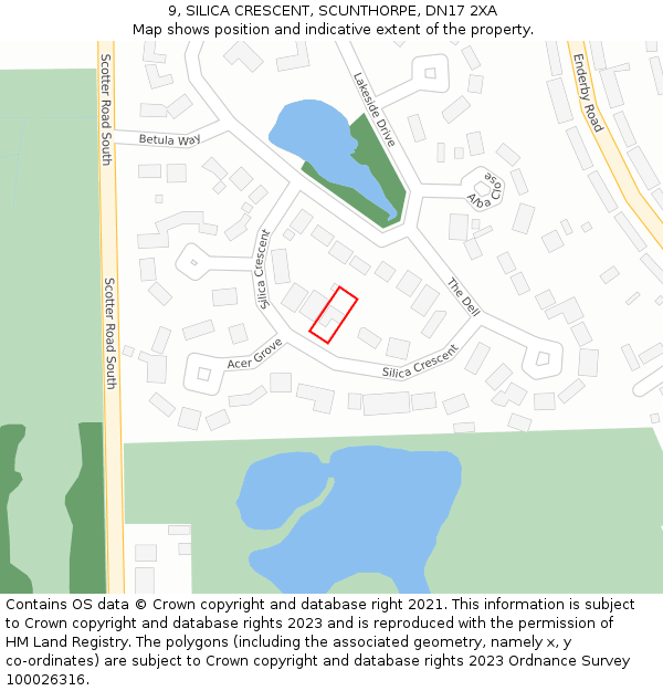 9, SILICA CRESCENT, SCUNTHORPE, DN17 2XA: Location map and indicative extent of plot