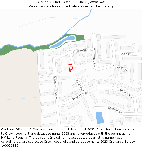 9, SILVER BIRCH DRIVE, NEWPORT, PO30 5AG: Location map and indicative extent of plot