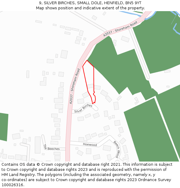 9, SILVER BIRCHES, SMALL DOLE, HENFIELD, BN5 9YT: Location map and indicative extent of plot