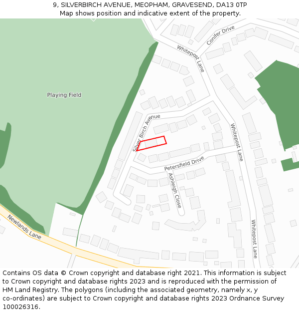 9, SILVERBIRCH AVENUE, MEOPHAM, GRAVESEND, DA13 0TP: Location map and indicative extent of plot
