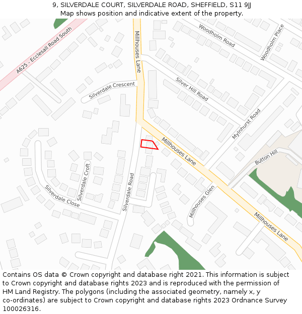 9, SILVERDALE COURT, SILVERDALE ROAD, SHEFFIELD, S11 9JJ: Location map and indicative extent of plot