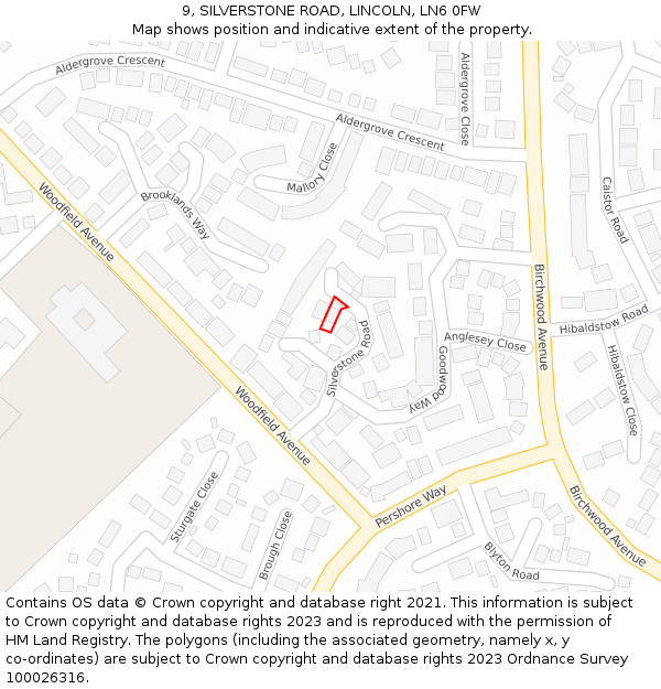 9, SILVERSTONE ROAD, LINCOLN, LN6 0FW: Location map and indicative extent of plot